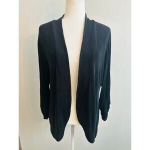 Chico’s Travelers Open Front Top Cardigan Black Long Sleeve Ruching Modern 2 /L